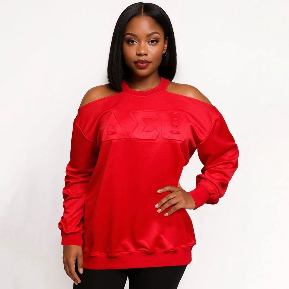 Red Off-Shoulder Sweatshirt